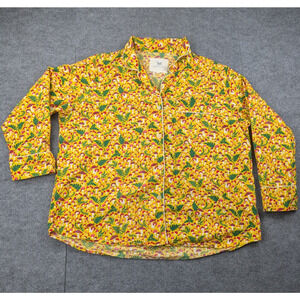 Print Fresh Pajama Top Womens 2X Yellow Mushroom Toadstool Cotton Garden Whimsi